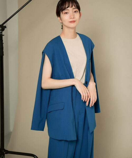 KBF（ケイビーエフ）の「2WAYノーカラージャケット（ノーカラージャケット・レディース・GRAY CHECK/BEIGE/BLUE・one）」の19枚目の写真