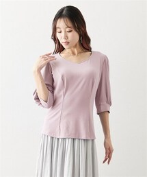 nissen | 【大きい胸専用】リブVネックデザインカットソー(肘が隠れる6分袖)(Tシャツ/カットソー)