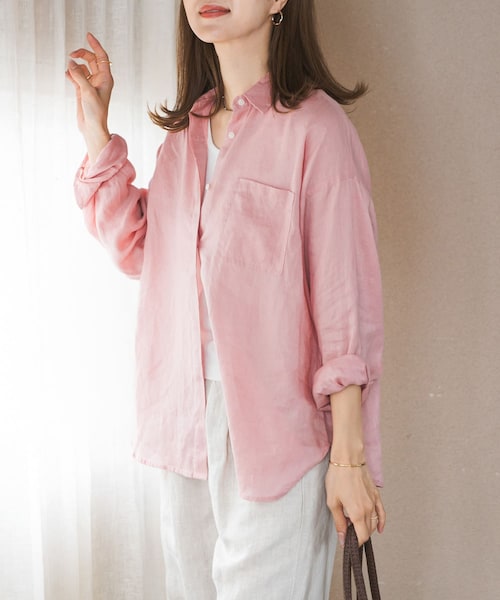 URBAN RESEARCH DOORS(アーバンリサーチドアーズ)の「リネンオーバーシャツ(シャツ/ブラウス・レディース・STRIPE/PINK/L.GRAY・Free)」の2枚目の写真