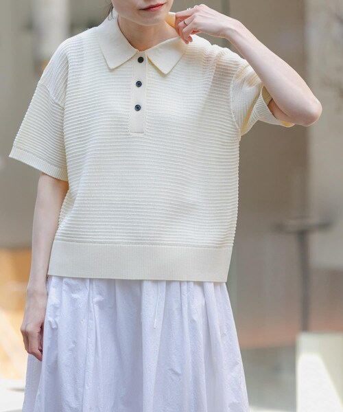 URBAN RESEARCH DOORS(アーバンリサーチドアーズ)の「FORK&SPOON 透かし編みニットポロ(ポロシャツ・レディース・IVORY/NAVY/ORANGERED・1)」の5枚目の写真