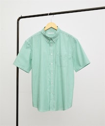 nissen | 形態安定ストライプ柄ボタンダウン半袖シャツ（肩まわり・お腹ゆったり）（消臭テープ付）(シャツ/ブラウス)