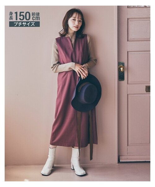 nissen（ニッセン）の「小さいサイズ　キーネックジャンパースカート　低身長さん・小柄女性（ワンピース・レディース・レンガ/チャコール/ブラウン・PSS/PS/PM/PL）」の9枚目の写真