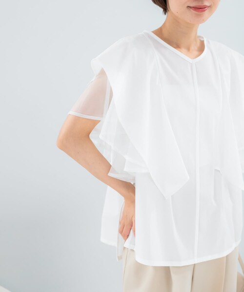URBAN RESEARCH ROSSO（アーバンリサーチロッソ）の「ELENDEEK　MESH LAYERED SLEEVE BLOUSE（シャツ/ブラウス・レディース・O.WHT/BLK・Free）」の5枚目の写真