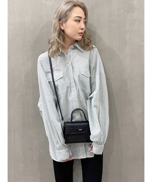 GYDA(ジェイダ)の「LOOSEストライプSH(シャツ/ブラウス・レディース・ミントグリーン/ネイビー・F)」の7枚目の写真
