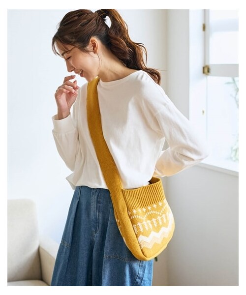 nissen（ニッセン）の「ふんわりウォッシャブル ノルディック柄ニットお散歩バッグ【Otona Purete】（バッグ・メンズ・オフホワイト系/ネイビー系/赤系/イエロー系・F）」の3枚目の写真