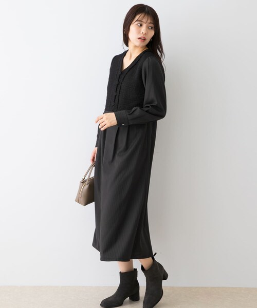 URBAN RESEARCH ROSSO（アーバンリサーチロッソ）の「F by ROSSO　ツイードドッキングワンピース（ワンピース・レディース・BLACK/BLACK STP/BLACK　STP・36/38）」の21枚目の写真