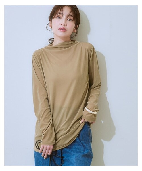 nissen（ニッセン）の「シアーベロアボトルネックトップス＜大きいサイズ有＞（Tシャツ/カットソー・レディース・アイボリー/モカ/チャコールグレー/ダスティブルー/黒・S/M/L/LL/3L/4L/5L/6L/ドロップ8L/ドロップ10L）」の9枚目の写真