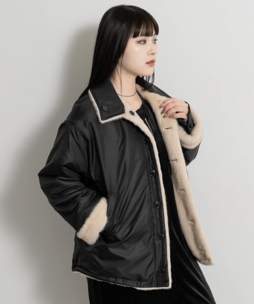 THE GOODLAND MARKET（ザグッドランドマーケット）の「&her　Reversible Fur Blouson（テーラードジャケット・レディース・BLACK/BROWN・Free）」の10枚目の写真