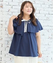 nissen | 7月31日午前11時販売開始 大きいサイズ<こまちさんコラボ>前後2wayフリルケープブラウス(汗染みしにくい・防しわ)(シャツ/ブラウス)