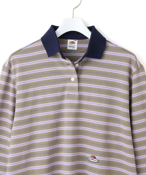 ADAM ET ROPE'(アダムエロペ)の「【HOMME girls×FRUIT OF THE LOOM】Striped Long Sleeve Polo(ポロシャツ・レディース・ラベンダー・S)」の5枚目の写真