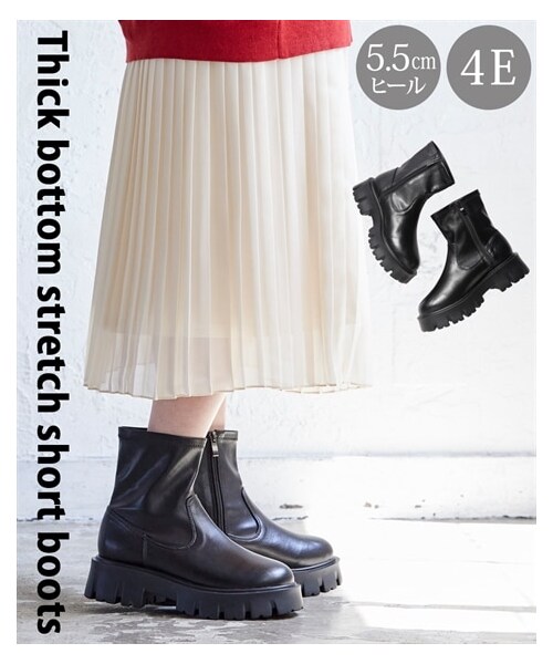 nissen（ニッセン）の「【ゆったり幅広】厚底ストレッチショートブーツ（ワイズ４Ｅ）（ブーツ・メンズ・黒・M=23.0~23.5cm/4E/L=24.0~24.5cm/4E/LL=25.0~25.5cm/4E/3L=26.0~26.5cm/4E/S=22.0~22.5cm/4E）」の6枚目の写真