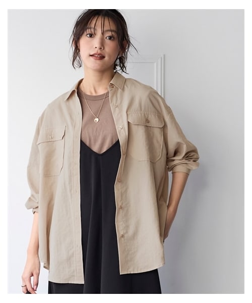 nissen（ニッセン）の「【美極シャツ】ダブルポケットニューノーマルシャツ＜大きいサイズ有＞（シャツ/ブラウス・レディース・チャコール/オフベージュ/サーモンピンク/サックス/モカブラウン/イエロー・S/M/L/LL/3L/4L/5L/6L/8L/10L/【不要1】）」の6枚目の写真