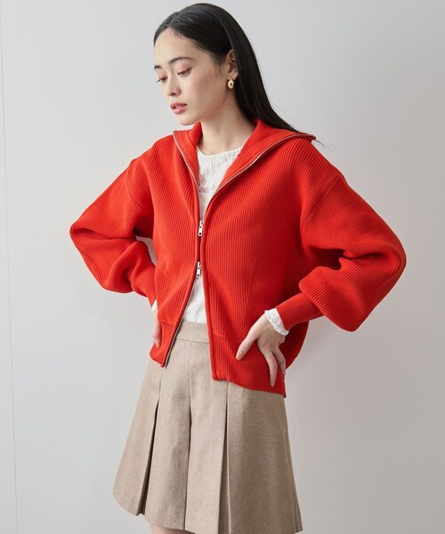 VIS（ビス）の「Wジップハイネックニットカーディガン（カーディガン/ボレロ・レディース・ライトグレー/ネイビー/レッド系・F）」の6枚目の写真