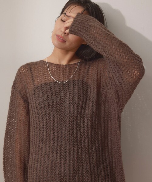 NERGY（ナージー）の「シアーモヘアニット2WAYカーディガン（カーディガン/ボレロ・レディース・ライトグレー/ダークブラウン/オレンジ・F）」の4枚目の写真