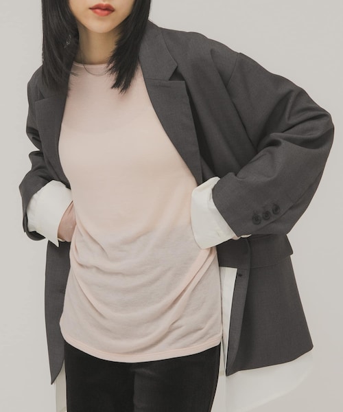 KBF（ケイビーエフ）の「タックドレープロンTEE（Tシャツ/カットソー・レディース・IVORY/PINK/BROWN/TOP GRAY・One）」の4枚目の写真