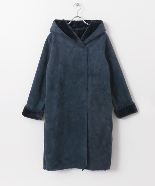SENSE OF PLACE by URBAN RESEARCH(センスオブプレイスバイアーバンリサーチ)の「フーデッドムートンコート(ムートンコート・レディース・NAVY/GREIGE・FREE)」の15枚目の写真