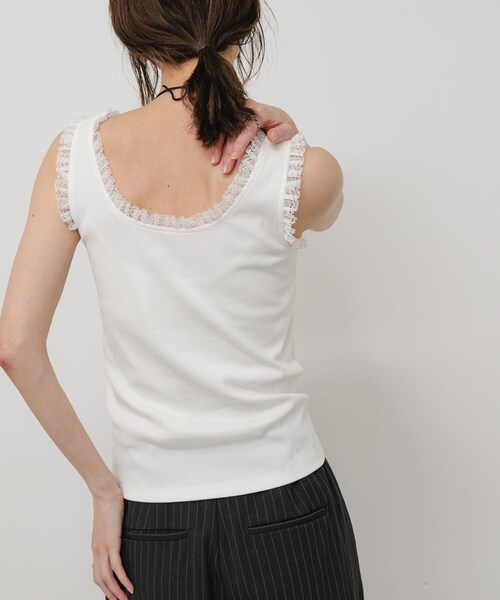 SENSE OF PLACE by URBAN RESEARCH（センスオブプレイスバイアーバンリサーチ）の「レースフリルタンクトップ（タンクトップ・レディース・OFF WHITE/BLACK・One）」の6枚目の写真