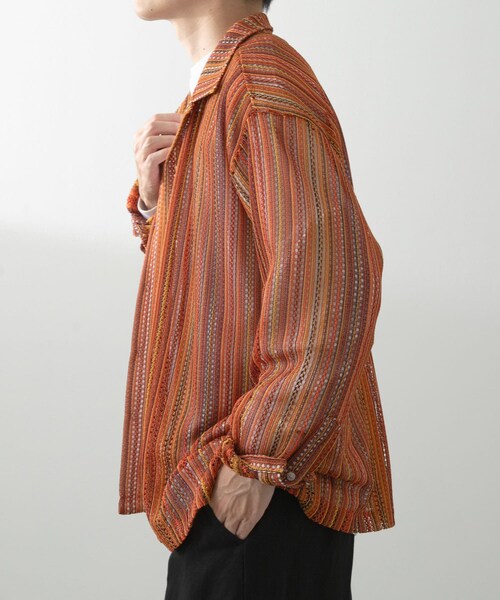ITEMS URBANRESEARCH（アイテムズ アーバンリサーチ）の「マルチストライプレースオープンカラーシャツ（シャツ/ブラウス・メンズ・BLK/BLU/GRN/ORG・M/L）」の8枚目の写真