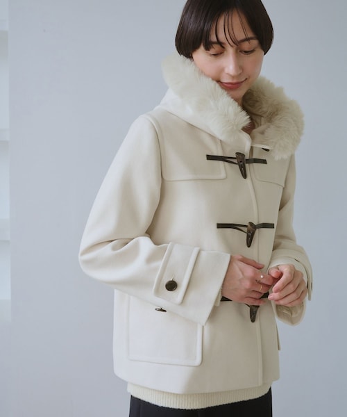 ROPE' PICNIC（ロペピクニック）の「ジャージーメルトンシリーズ ファー付きショートダッフルコート/リンクコーデ（ダッフルコート・レディース・キナリ/ブラウン系/ネイビー・L/M）」の16枚目の写真