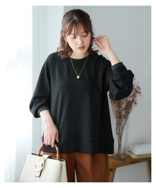 nissen（ニッセン）の「＜大きいサイズ＞なめらかポンチリブ付プルオーバー（Tシャツ/カットソー・レディース・黒/カーキ/グレイッシュブルー・L/LL/3L/4L/5L/6L/8L/10L）」の9枚目の写真