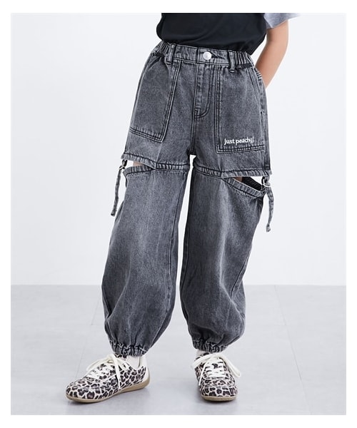 nissen（ニッセン）の「綿100％スリット入りデニムジョガーパンツ（女の子）（パンツ・キッズ・グレー/ネイビー・120/130/140/150/160）」の6枚目の写真