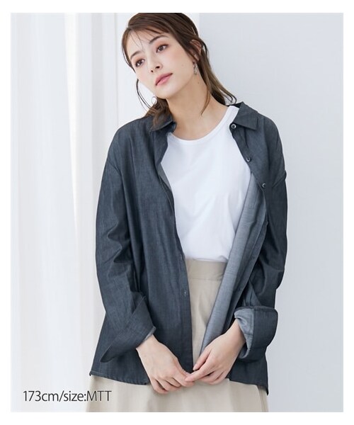 nissen（ニッセン）の「【slattgir.】シャンブレーシャツ（シャツ/ブラウス・レディース・ブルー/ブラック・MTT/LTT/LLTT/3LTT/4LTT/5LTT）」の6枚目の写真