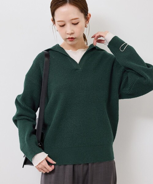 ROPE' PICNIC(ロペピクニック)の「スキッパーポロニットプルオーバー/イージーケア(ニット/セーター・レディース・グレー/オフホワイト/ダークグリーン/ネイビー・F)」の21枚目の写真