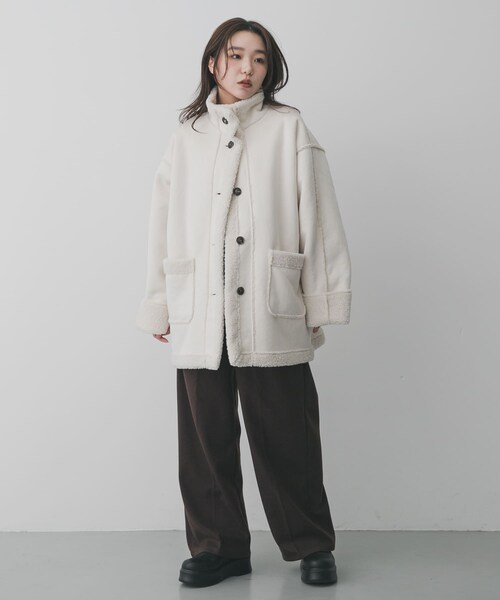 SENSE OF PLACE by URBAN RESEARCH（センスオブプレイスバイアーバンリサーチ）の「フェイクムートンスタンドジャケット（ムートンコート・レディース・BROWN/CHARCOAL/IVORY・One）」の9枚目の写真