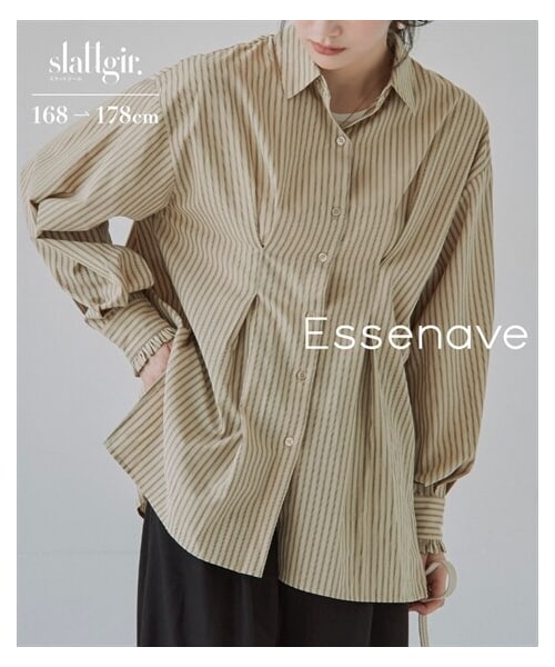 nissen（ニッセン）の「高身長　ウエストタックストライプシャツ（トールサイズ）Essenave（シャツ/ブラウス・レディース・ベージュ系/ブラウン系・MTT/LTT/LLTT/3LTT/4LTT/5LTT）」の12枚目の写真