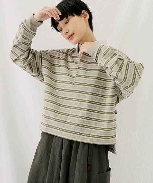 EKAL（エカル）の「ネイチャーボーダープルオーバー（Tシャツ/カットソー・レディース・MILK WHITE/MOSS KHAKI・one）」の15枚目の写真
