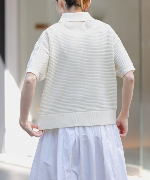 URBAN RESEARCH DOORS(アーバンリサーチドアーズ)の「FORK&SPOON 透かし編みニットポロ(ポロシャツ・レディース・IVORY/NAVY/ORANGERED・1)」の7枚目の写真
