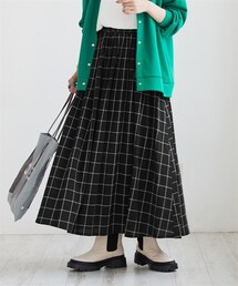 nissen | 大きいサイズ　素材感あふれる綿混チェック柄ロングスカート（ゆったりヒップ）(スカート)