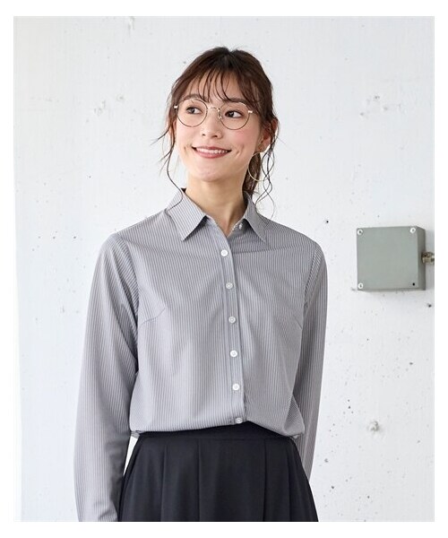 nissen（ニッセン）の「＜大きいサイズ＞トリコットカラーシャツ（吸汗速乾・ストレッチ・形態安定）（シャツ/ブラウス・レディース・サックス系ストライプ/チャコール系ストライプ/ネイビー系ストライプ・L/LL/3L/4L/5L/6L/8L/10L）」の5枚目の写真