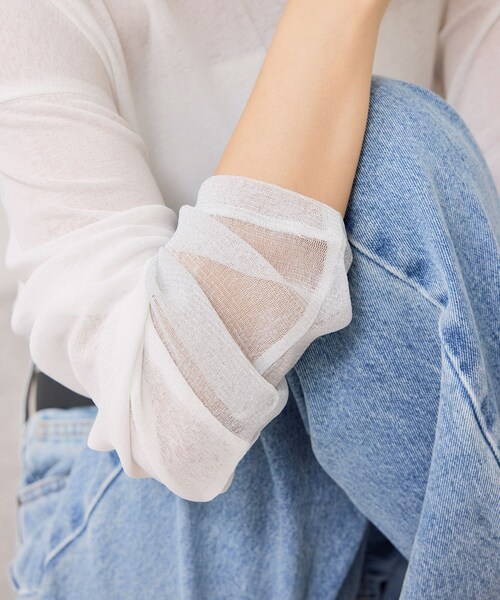 VIS（ビス）の「ラメメッシュスリーブ切り替えシアーロンT（Tシャツ/カットソー・レディース・ブラック/ライトグレー/ホワイト/ピンク・F）」の19枚目の写真