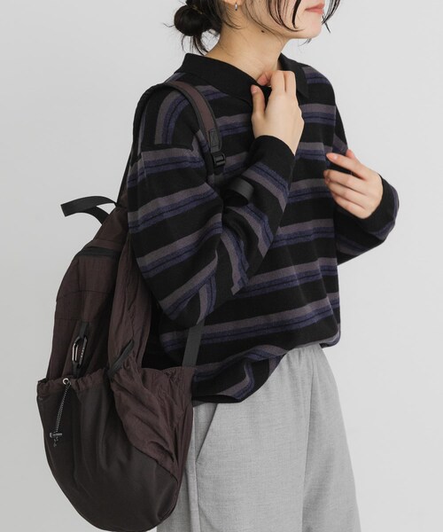 EKAL（エカル）の「ジャガードボーダーポロニット（ニット/セーター・レディース・ベージュ/ブラック/ブラウン・One）」の5枚目の写真