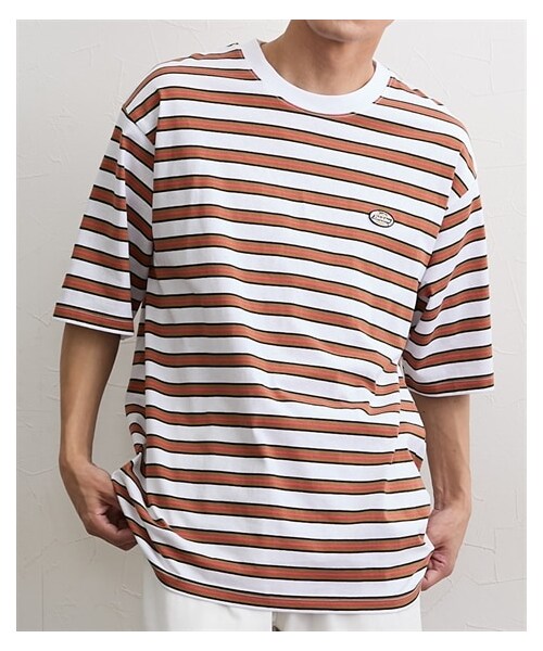 nissen（ニッセン）の「綿１００％　オーバーサイズマルチボーダー半袖Ｔシャツ　ジェニュインディッキーズ（Tシャツ/カットソー・メンズ・09ホワイト/67ネイビー・M/L/LL）」の3枚目の写真