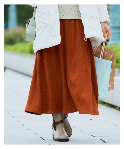 nissen（ニッセン）の「大きいサイズ あたたか起毛リブカットソーロング丈スカート（スカート・レディース・杢ビターオレンジ/杢グレー・L/LL/3L/4L/5L/6L/8L/10L）」の17枚目の写真