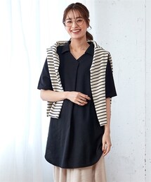 nissen | 吸汗速乾・ＵＶカットカノコゆるシルエット５分袖ポロチュニック＜大きいサイズ有＞(チュニック)