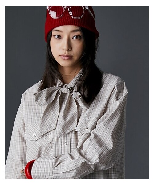 ニッセン] シャツ・ブラウス レディース 綿100％タイ付チェックシャツ