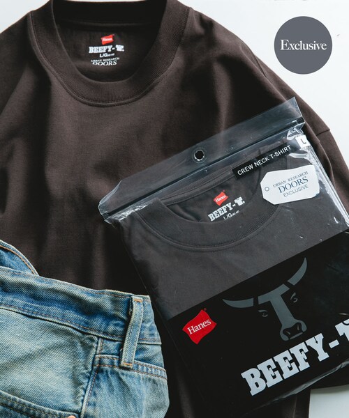 URBAN RESEARCH DOORS（アーバンリサーチドアーズ）の「『別注』HANES×DOORS　BEEFY-T DOORS FIT SHORT-SLEEVE（Tシャツ/カットソー・メンズ・ホワイト/ブラック/アッシュグレー/ブラウン/インディゴ/ネイビー・M/L/XL/XXL/XXXL）」の4枚目の写真