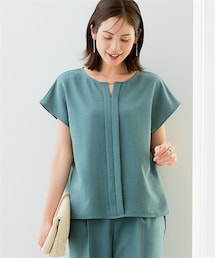 7days Life Styling | 麻調合繊フロントタックブラウス（しわになりにくい・接触冷感・ＵＶカット・ウォッシャブル）<大きいサイズ有>(シャツ/ブラウス)