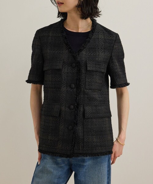 ROPE'（ロペ）の「サマーツイードハーフスリーブジャケット（ノーカラージャケット・レディース・ブラック/オフホワイト・F）」の22枚目の写真