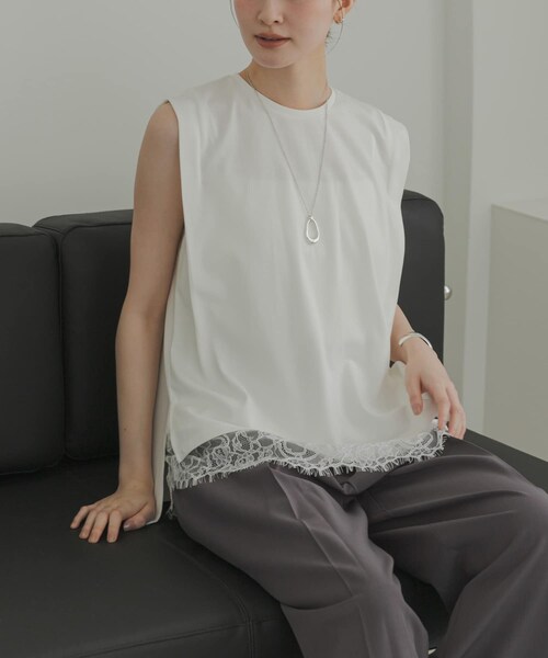 URBAN RESEARCH(アーバンリサーチ)の「汗染み防止ショルダータックカットソー(タンクトップ・レディース・OFF WHITE/CHARCOAL/BLUE GRAY・Free)」の10枚目の写真
