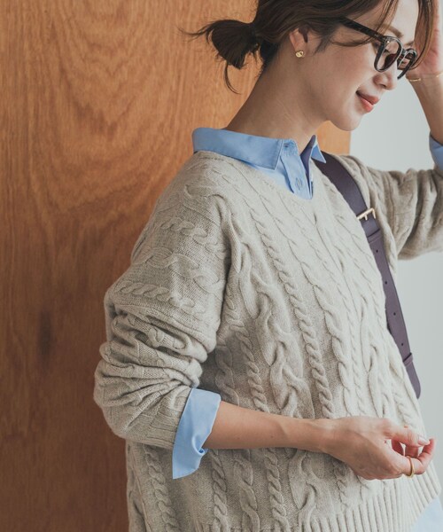 URBAN RESEARCH DOORS（アーバンリサーチドアーズ）の「ハミルトンウールアラン柄プルオ-バー（ニット/セーター・レディース・L/BEG/PURPLE/NAVY・M）」の5枚目の写真