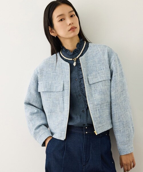 ROPE'（ロペ）の「ツイードノーカラージャケット（ノーカラージャケット・レディース・キナリ系/サックス・F）」の6枚目の写真