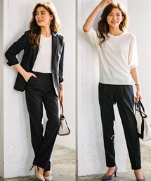 7days Life Styling | 【レディーススーツ】夏機能素材テーラードジャケット2パンツスーツ3点セット(ジャケット+ストレートパンツ+テーパードパンツ)(スーツセット)