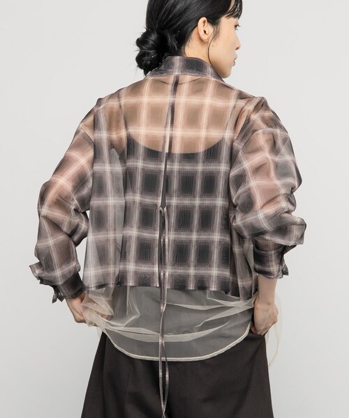 KBF（ケイビーエフ）の「チュールレイヤードシャツ（シャツ/ブラウス・レディース・GRYck×GRY/PINK×GRAY/BRN×BLUE/BRNck×BEG・one）」の7枚目の写真