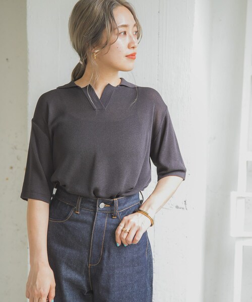 ITEMS URBANRESEARCH（アイテムズ アーバンリサーチ）の「ポロニットTシャツ（ポロシャツ・レディース・BLU/BEG/CHA・FREE）」の7枚目の写真