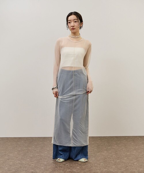 ADAM ET ROPE'(アダムエロペ)の「シアーロングスリーブワンピース(ワンピース・レディース・ブラック/ホワイト系・F)」の6枚目の写真