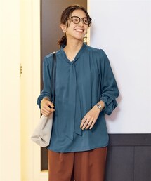 nissen | 大きいサイズ ボウタイブラウス（吸汗速乾裏地付）(シャツ/ブラウス)